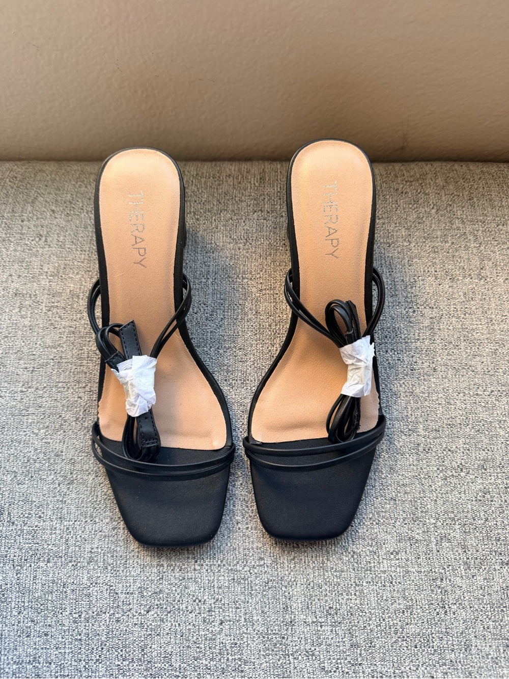 Therapy Black Minimal Strappy Square-Toe Heels